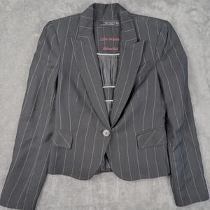 Zara Womens Tailored Suit Blazer Black Pinstripe Single Button Sz 4 Small Career